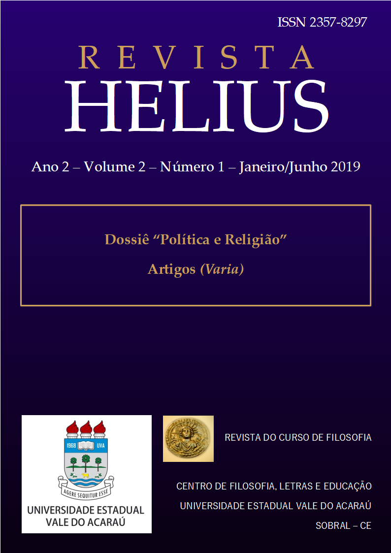 Revista Helius, ano 2, volume 2, número 1, janeiro a junho de 2019, dossiê política e religião e artigos variados